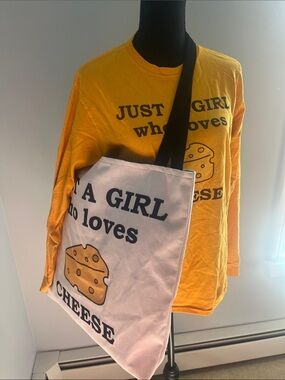 Adult Yellow Graphic Long-Sleeve Top and Tote - 'Just a Girl Who Loves Cheese'